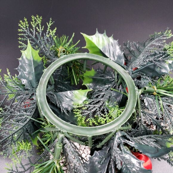 Vintage Christmas Candle Ring Holly Berry PAIR Plastic Centerpiece for 3" Pillar - Picture 13 of 16